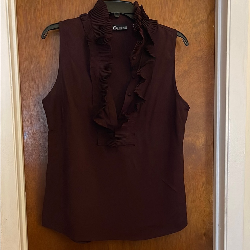 New York & Company Purple Ruffled Sleeveless Blouse